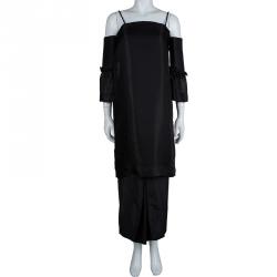 The Row Black Cold Shoulder Mesh Layered Midi Dress S