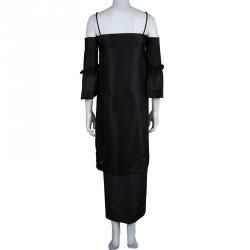 The Row Black Cold Shoulder Mesh Layered Midi Dress S