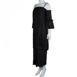 The Row Black Cold Shoulder Mesh Layered Midi Dress S