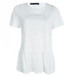 The Row White Jersey Ruffle Bottom Short Sleeve Top L