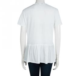The Row White Jersey Ruffle Bottom Short Sleeve Top L