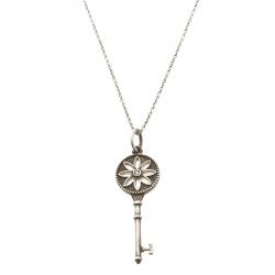 Pre Owned Tiffany & Co. Daisy Key Diamond & Silver Pendant Chain Necklace