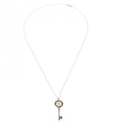 Pre Owned Tiffany & Co. Blossom Key Diamond Silver Oval Link Chain Necklace