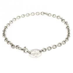 Pre Owned Tiffany & Co Return To Tiffany Oval Tag Silver Necklace
