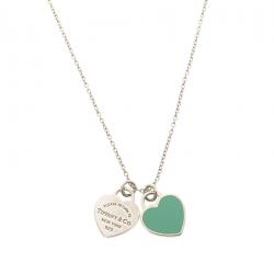 Pre Owned Tiffany & Co. Return To Tiffany Double Heart Tag Silver Chain Necklace