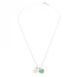 Pre Owned Tiffany & Co. Return To Tiffany Double Heart Tag Silver Chain Necklace