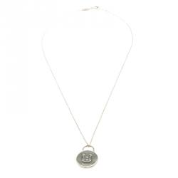 Pre Owned Tiffany & Co. Round Mini Lock Silver Pendant Necklace