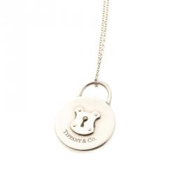 Pre Owned Tiffany & Co. Round Mini Lock Silver Pendant Necklace