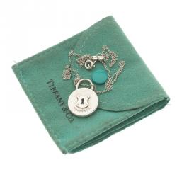 Pre Owned Tiffany & Co. Round Mini Lock Silver Pendant Necklace