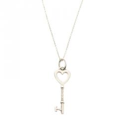 Pre Owned Tiffany & Co. Heart Key Silver Pendant Necklace