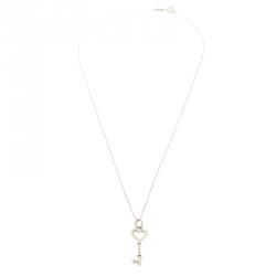 Pre Owned Tiffany & Co. Heart Key Silver Pendant Necklace