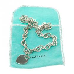 Pre Owned Tiffany & Co. Plain Heart Tag Silver Chain Link Necklace