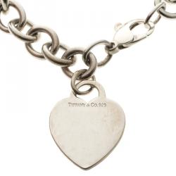 Pre Owned Tiffany & Co. Plain Heart Tag Silver Chain Link Bracelet 18cm