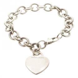 Pre Owned Tiffany & Co. Plain Heart Tag Silver Chain Link Bracelet 18cm