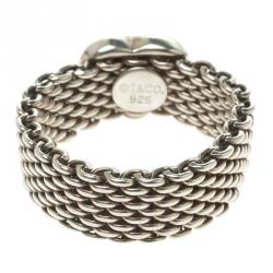 Pre Owned Tiffany & Co. Somerset Heart Silver Mesh Ring Size 52