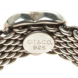 Pre Owned Tiffany & Co. Somerset Heart Silver Mesh Ring Size 52