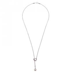 Pre Owned Tiffany & Co. Elsa Peretti Open Heart Lariat Pearl Sterling Silver Necklace