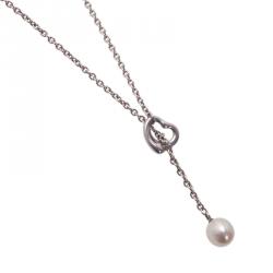 Pre Owned Tiffany & Co. Elsa Peretti Open Heart Lariat Pearl Sterling Silver Necklace