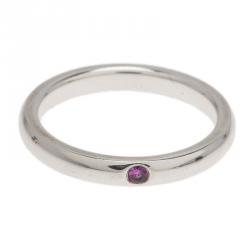 Pre Owned Tiffany & Co. Elsa Peretti Pink Sapphire Silver Band Ring Size 50.5