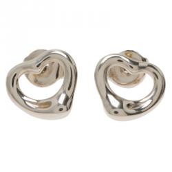 Pre Owned Tiffany & Co. Elsa Peretti Open Heart Silver Stud Earrings
