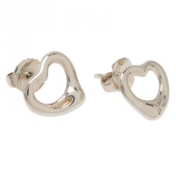Pre Owned Tiffany & Co. Elsa Peretti Open Heart Silver Stud Earrings