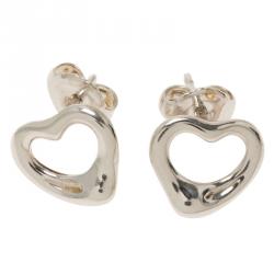 Pre Owned Tiffany & Co. Elsa Peretti Open Heart Silver Stud Earrings