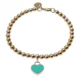 Pre Owned Tiffany & Co. Return to Tiffany Enamel Heart Tag Silver Beads Bracelet