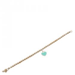 Pre Owned Tiffany & Co. Return to Tiffany Enamel Heart Tag Silver Beads Bracelet