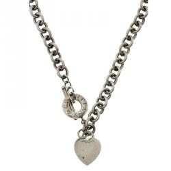 Pre Owned Tiffany & Co. Silver Heart Tag Charm Toggle Necklace