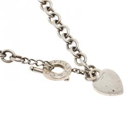 Pre Owned Tiffany & Co. Silver Heart Tag Charm Toggle Necklace
