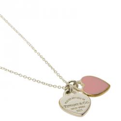 Pre Owned Tiffany & Co. Return to Tiffany Pink Enamel and Silver Heart Pendant Necklace