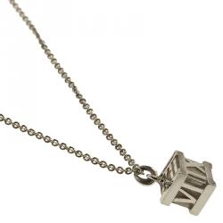 Pre Owned Tiffany & Co. Atlas Silver Cube Pendant Necklace