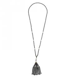 Pre Owned Tiffany & Co. Ziegfeld Onyx Pearls Long Silver Tassel Necklace 