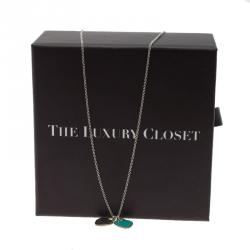 Pre Owned Tiffany & Co. Return to Tiffany Mini Double Heart Tag Pendants Enamel and Silver Chain Necklace