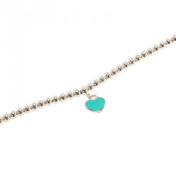 Pre Owned Tiffany & Co. Return to Tiffany Enamel Heart Tag Silver Beads Bracelet 19cm