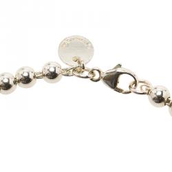 Pre Owned Tiffany & Co. Return to Tiffany Enamel Heart Tag Silver Beads Bracelet 19cm