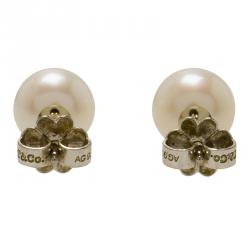 Pre Owned Tiffany & Co. Ziegfeld Collection Freshwater Cultured Pearl Silver Stud Earrings