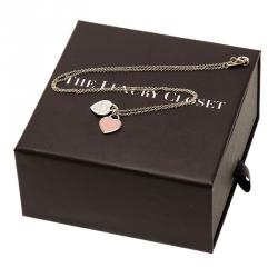 Tiffany & Co. Return to Tiffany Mini Double Heart Tag Pink Enamel Silver Pendant & Chain Necklace