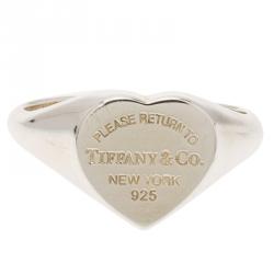 Pre Owned Tiffany & Co. Return to Tiffany Heart Signet Silver Ring 55