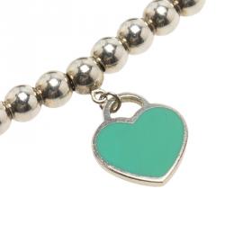 Pre Owned Tiffany & Co. Return to Tiffany Enamel Heart Tag Silver Beads Bracelet 17cm