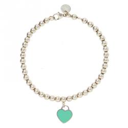 Pre Owned Tiffany & Co. Return to Tiffany Enamel Heart Tag Silver Beads Bracelet 17cm