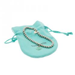 Pre Owned Tiffany & Co. Return to Tiffany Enamel Heart Tag Silver Beads Bracelet 17cm