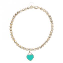 Pre Owned Tiffany & Co. Return to Tiffany Enamel Heart Tag Silver Beads Bracelet 17cm