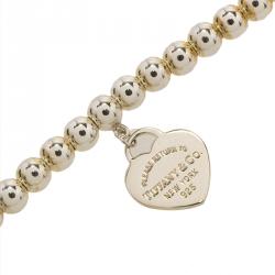 Pre Owned Tiffany & Co. Return to Tiffany Enamel Heart Tag Silver Beads Bracelet 17cm
