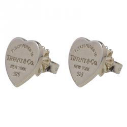 Pre Owned Tiffany & Co. Return to Tiffany Silver Mini Heart Tag Stud Earrings