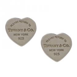 Pre Owned Tiffany & Co. Return to Tiffany Silver Mini Heart Tag Stud Earrings