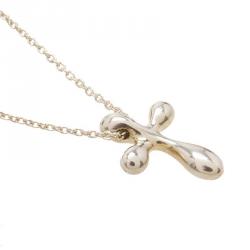 Pre Owned Tiffany & Co. Elsa Peretti Cross Silver Pendant Chain Necklace