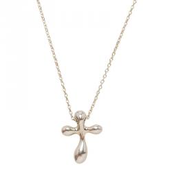 Pre Owned Tiffany & Co. Elsa Peretti Cross Silver Pendant Chain Necklace