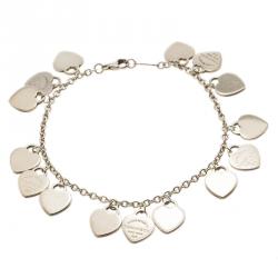 Pre Owned Tiffany & Co. Return to Tiffany Mini Heart Tag Silver Charm Bracelet 18cm