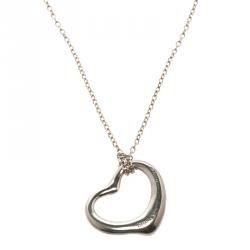 Pre Owned Tiffany & Co. Elsa Peretti Open Heart Silver Pendant Necklace